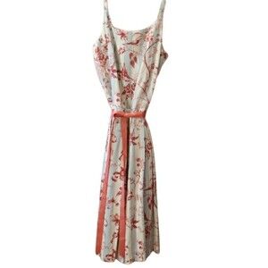 J.P. & Mattie Floral Bird Print Striped Chambrey Dress Ribbon Sash LG